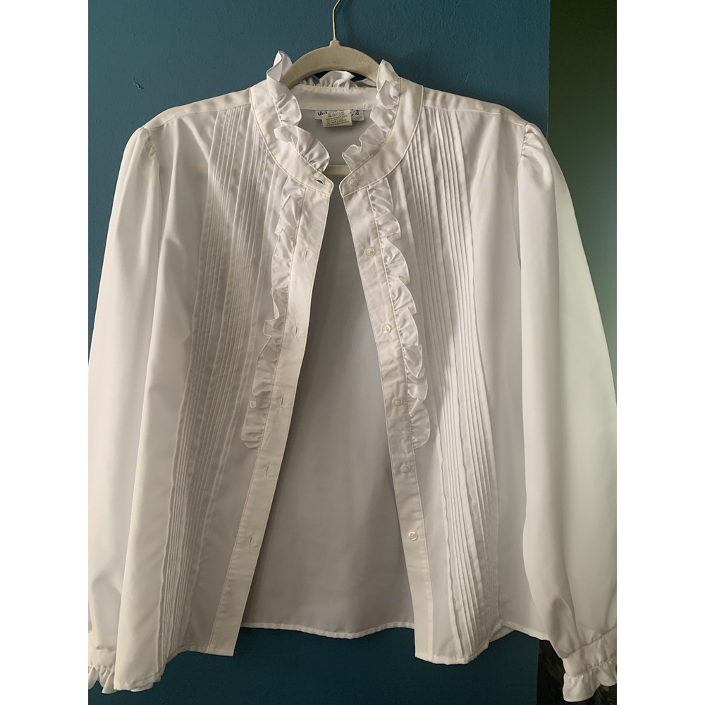 Vicki Wayne's Womens 10 Petite Vintage White Blouse Granny Cottage‎
